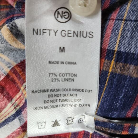 Nifty Genius Shirt Mens M Blue Red Plaid Button Up Short Sleeve Casual Preppy - Picture 6 of 9